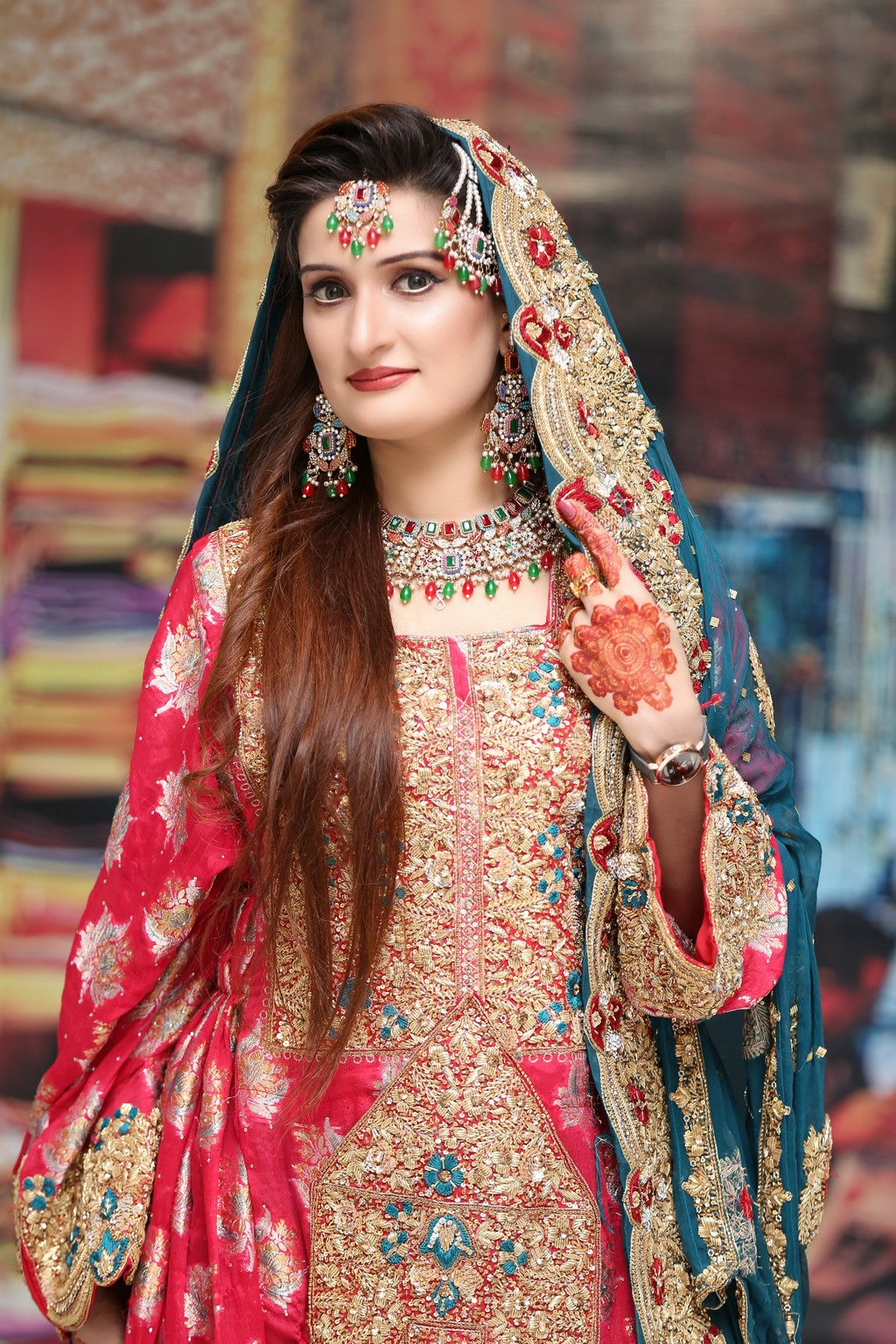 Red White Bridal Balochi Hand Work, Pakistani Wedding Dress