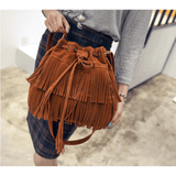 New Simple Retro Tassel Drawstring Bucket Tassel Shoulder Bag – Brown